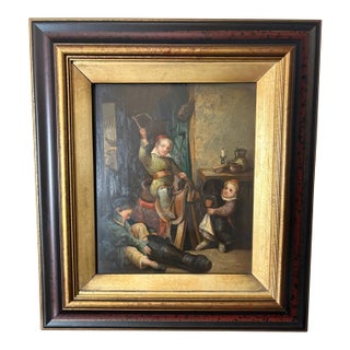 Framed Oil on Board "Boy on Saddle", Mid-20th Century For Sale