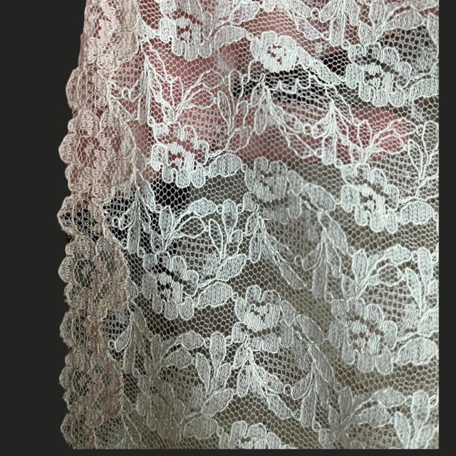Textile Vintage Lace Banquet Length Tablecloth Chantilly Lace Farmhouse Traditional Victorian Edwardian Beige For Sale - Image 7 of 7