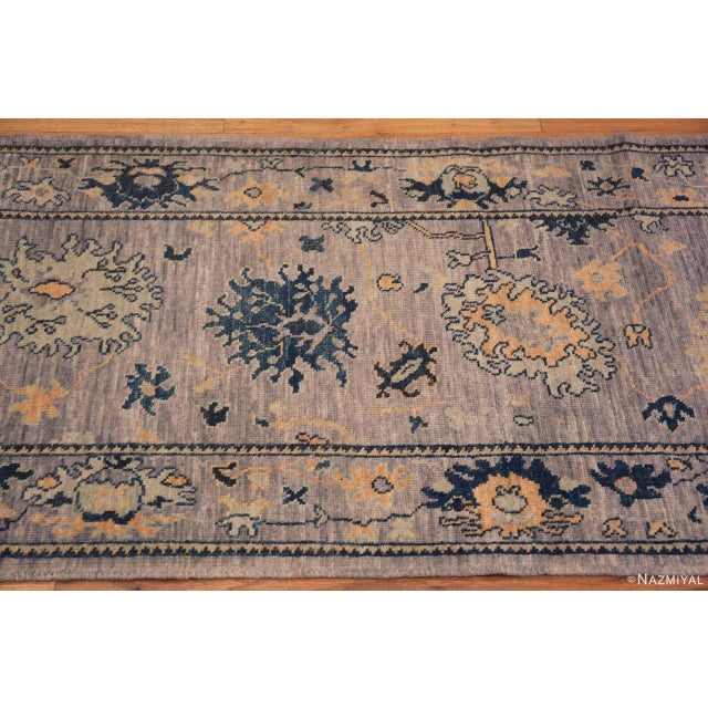 Turkish Soft Purple Pastel Color Modern Turkish Oushak Design Runner Rug For Sale - Image 3 of 3