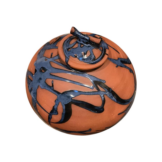 2000 - 2009 Monumental Jon & Barbara Mehr California Studio Pottery Covered Vessel With Cobalt Glaze For Sale - Image 5 of 6