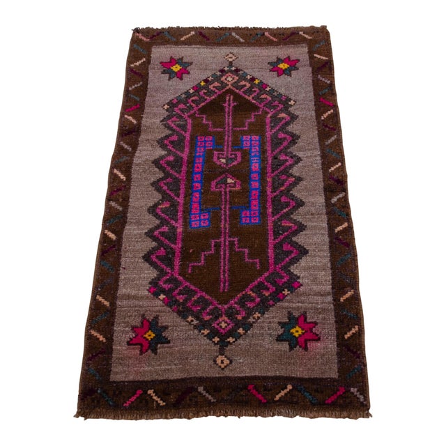Hand Knotted Low Pile Turkish Yastik Petite Rug Organic Wool Mat - 18'' X 33'' For Sale - Image 4 of 12