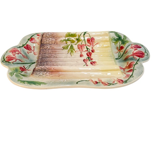 1930s Antique French Majolica Asparagus Serving Platter by St. Clément For Sale - Image 5 of 10