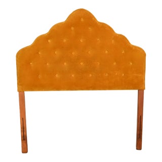 Grosfeld House Style Mid-Century Hollywood Regency Tufted Velvet Upholstered Twin Headboard, Circa 1960s For Sale