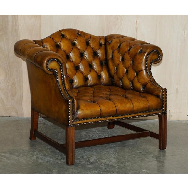 Antique Brown Leather Chesterfield Library Living Room Set, Set of 4 For Sale - Image 3 of 18