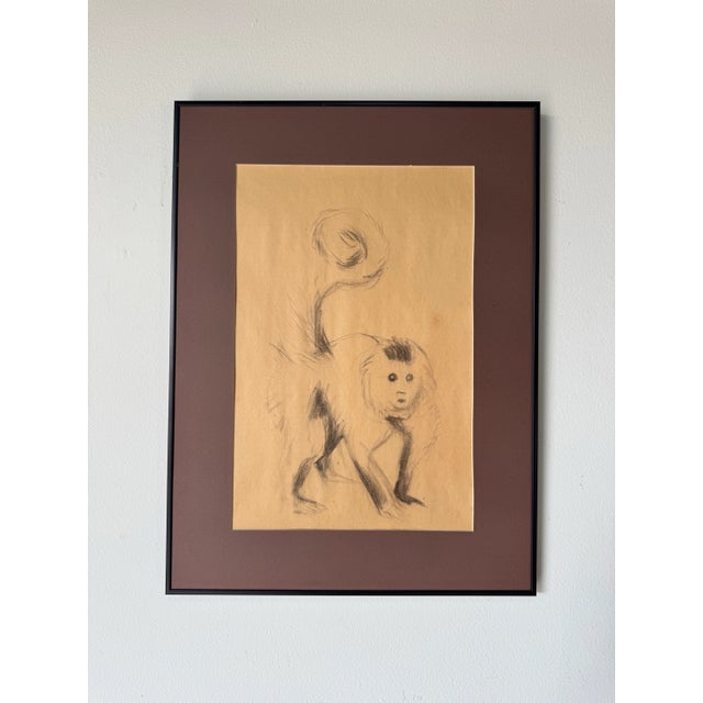 Vintage Charcoal Sketch of a Monkey, Unsigned For Sale - Image 10 of 11