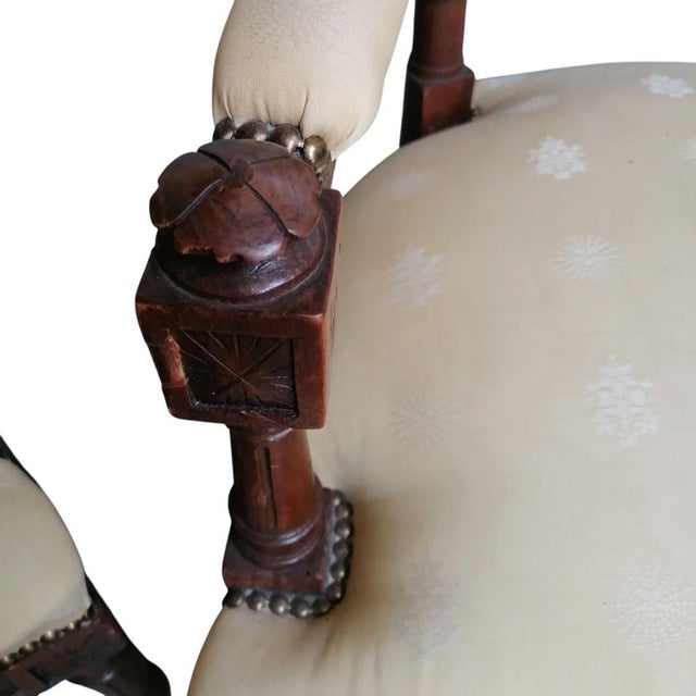 Empire Style Damask Armchairs, 1890s, Set of 2 For Sale - Image 11 of 13