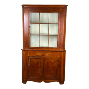 Antique Pennsylvania Nine Panel Glass Door Corner Cupboard C. Early 19th Century