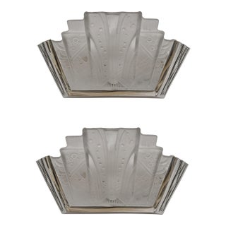 Pair of 1930s Muller Freres French Art Deco Geometric Stepped Wall Sconces - 2 Pairs Available For Sale