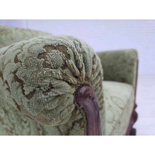 Danish Armchair in Green Velour and Carved Oak, 1950s For Sale - Image 12 of 18