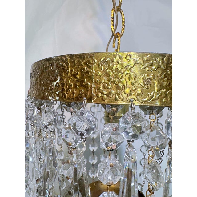 Glass Vintage Brass Basket Chandelier For Sale - Image 7 of 7