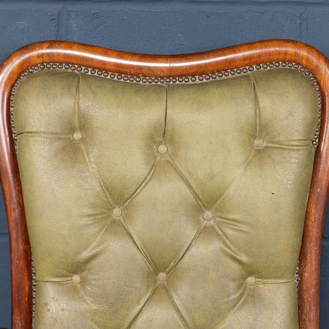 Antique English Mahogany Reclining Armchair with Green Leather Upholstery, 19th Century For Sale - Image 16 of 18