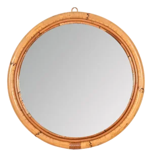French Riviera Round Mirror in Curved Bamboo and Wicker, Italy, 1970s