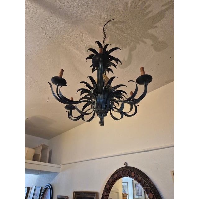 Metal Vintage Italian Tole Pineapple Chandlier or Light Fixture For Sale - Image 7 of 9