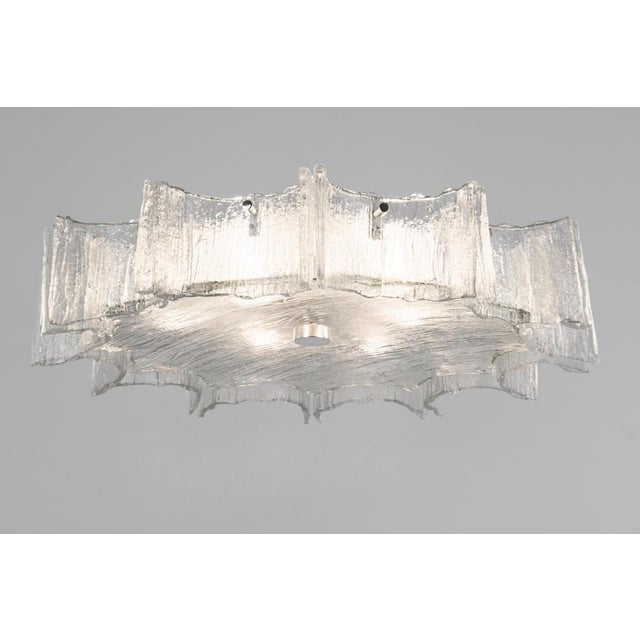 Glass Large Murano Ice Glass Chrome Flush Mount attributed to Kaiser, Germany, 1960s For Sale - Image 7 of 16