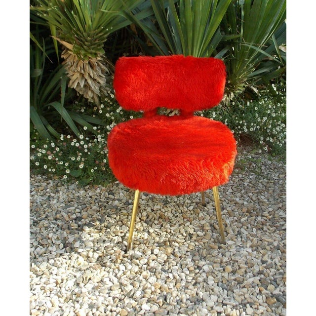 1960s French Mid Century Modern Fluffy Red Chair For Sale - Image 9 of 10