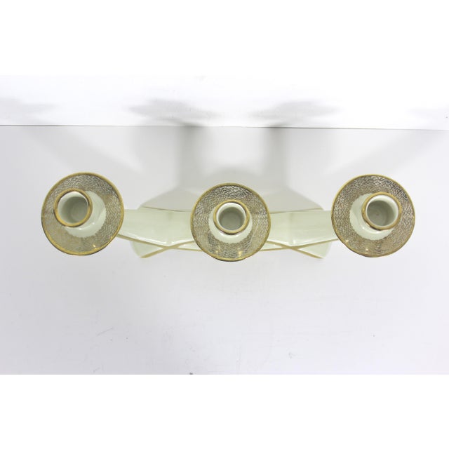 Mid Century Modern Cream and Gold Ceramic Candelabra Three Arm Candleholder Bavaria Gerold Porzellan For Sale - Image 4 of 11