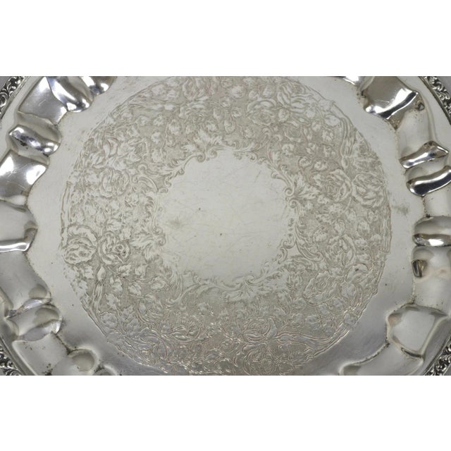 Victorian Vintage Victorian Silver Plated Round Twin Handle Bar Serving Platter Tray For Sale - Image 3 of 12