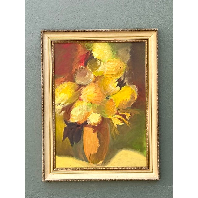 Vintage 1974 Floral Original Paining on Canvas For Sale - Image 9 of 12