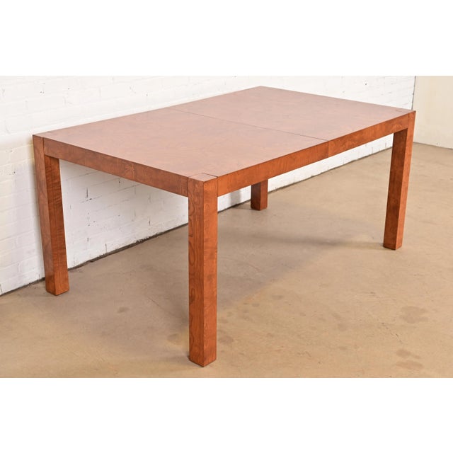 Wood Milo Baughman Style Burl Wood Parsons Extension Dining Table by Lane, Newly Refinished For Sale - Image 7 of 12