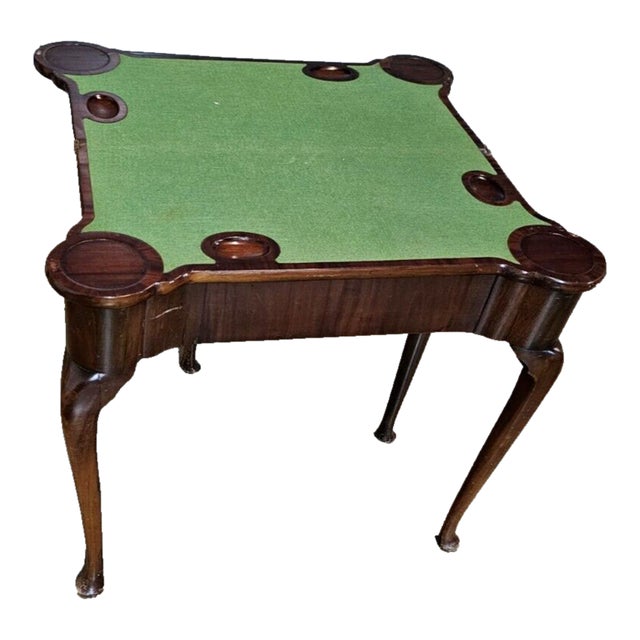 Antique 18th Century Queen Anne Mahogany Game Table Flip Top Felt Top For Sale