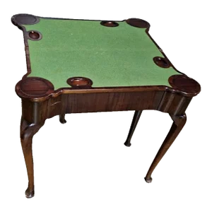Antique 18th Century Queen Anne Mahogany Game Table Flip Top Felt Top