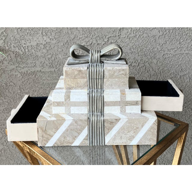 Whimsical Circa 1980 Multi-Tier Tessellated Travertine Stone Jewelry Box by Renoir Designs For Sale - Image 17 of 18