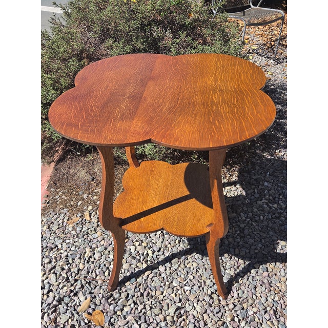 Antique 1880s Four-Leaf Clover Side Table Quater Sawn Oak For Sale - Image 4 of 4