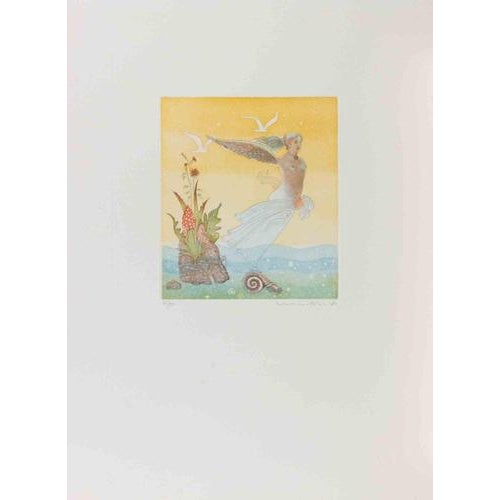 Normanno Soscia, Winged Girl, Etching, 1990s For Sale - Image 3 of 3