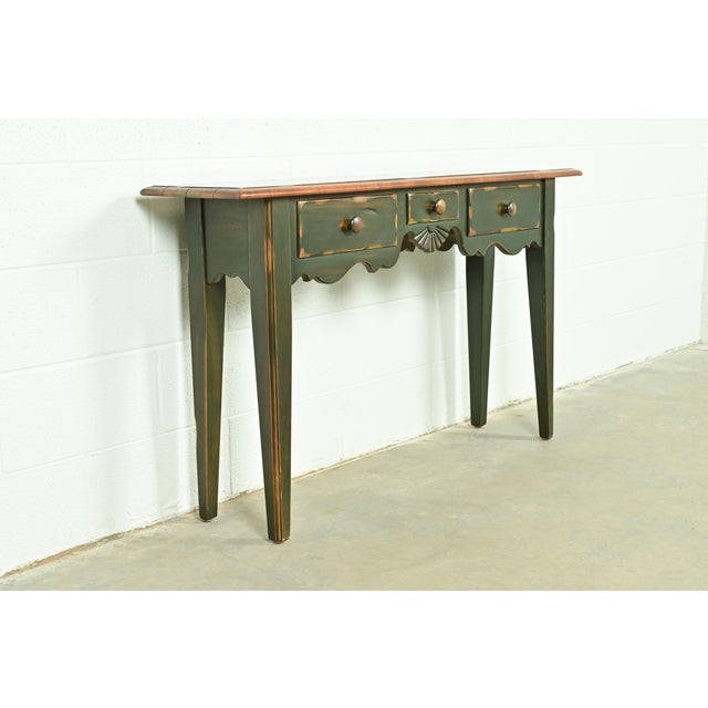 Ethan Allen French Country Green Painted Maple Console Table or Entry Table by Virginia House For Sale - Image 4 of 12