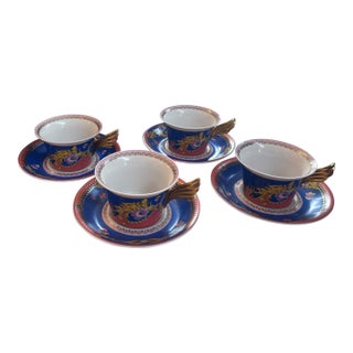 Set of 4 Rosenthal Versace Primavera Tea Cup and Saucers For Sale