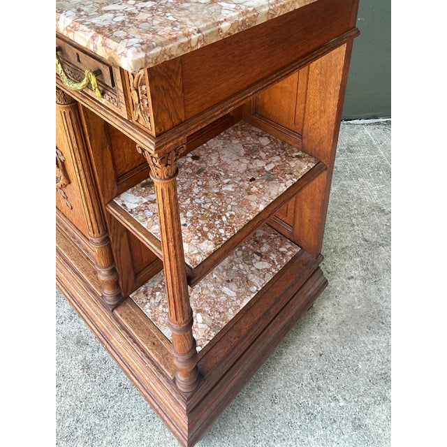 Early 20th Century Vintage Marble Top Carved Wood Sideboard For Sale - Image 5 of 16