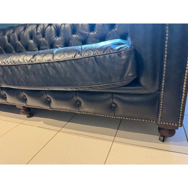Restoration Hardware Kensington Ebony Leather Sofa With 44” Depth and Luxe Down Feather Fill For Sale - Image 14 of 18