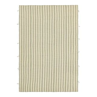 Rug & Kilim’s Contemporary Kilim With Textural Blue and Cream Stripes For Sale