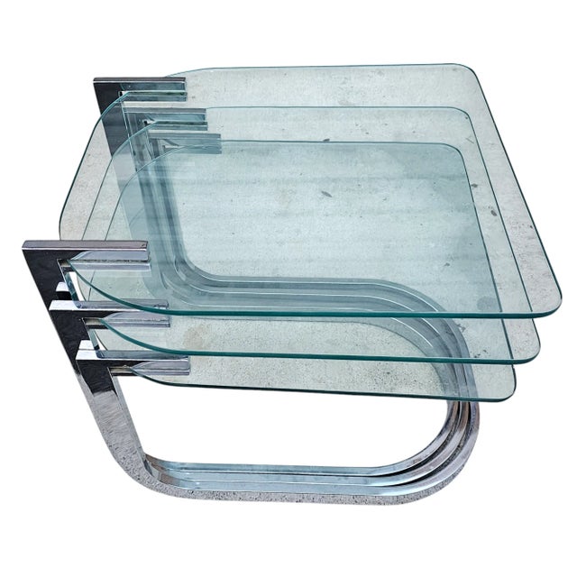 Mid 20th Century Mid-Century Modern Design Institute of America Chrome and Glass Nesting Tables For Sale - Image 5 of 5
