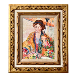 Late 20th Century Woman With a Parasol Modern Impressionist Painting After Richard E. Miller For Sale