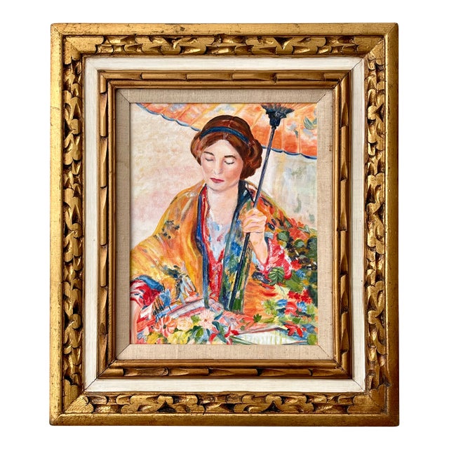 Late 20th Century Woman With a Parasol Modern Impressionist Painting After Richard E. Miller For Sale