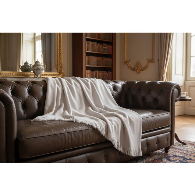 Contemporary White Cashmere Blanket by Villa Como For Sale - Image 3 of 4