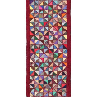 Bright and Multi Colors Vintage American Hooked Rug With Checkerboard Design For Sale