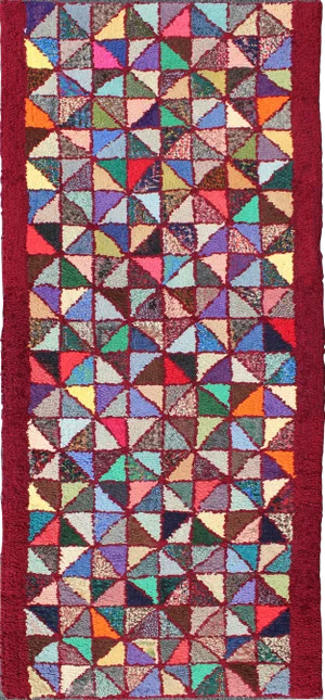 Bright and Multi Colors Vintage American Hooked Rug With Checkerboard Design