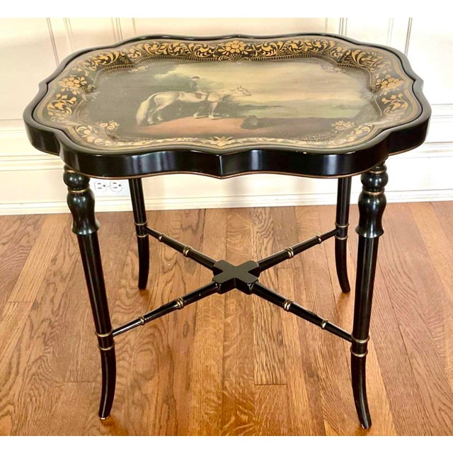 Chippendale Style Shaped Tole Tray Side Table For Sale - Image 12 of 12