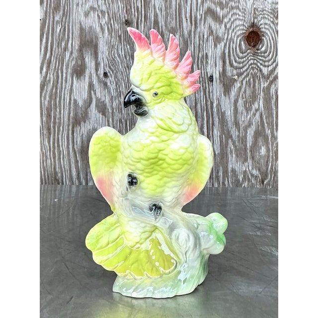 Vintage Mid-Century Modern Glazed Ceramic Cockatoo Vase For Sale - Image 4 of 11