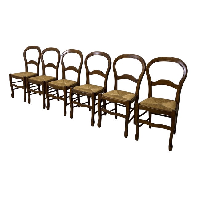 Vintage Straw Chairs, 1950s, Set of 6 For Sale