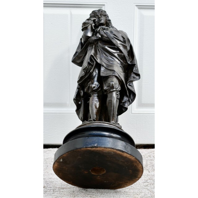 Antique Spelter Figure of European Renaissance Scholar on Wooden Base For Sale - Image 13 of 13