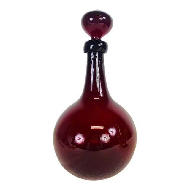 Mid Century Vintage Large Handblown Ruby Red Jar With Stopper by Blenko For Sale