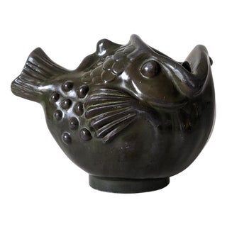 Vintage Art Deco Fish Vase in Patinated Metal by Just Andersen, 1930s For Sale