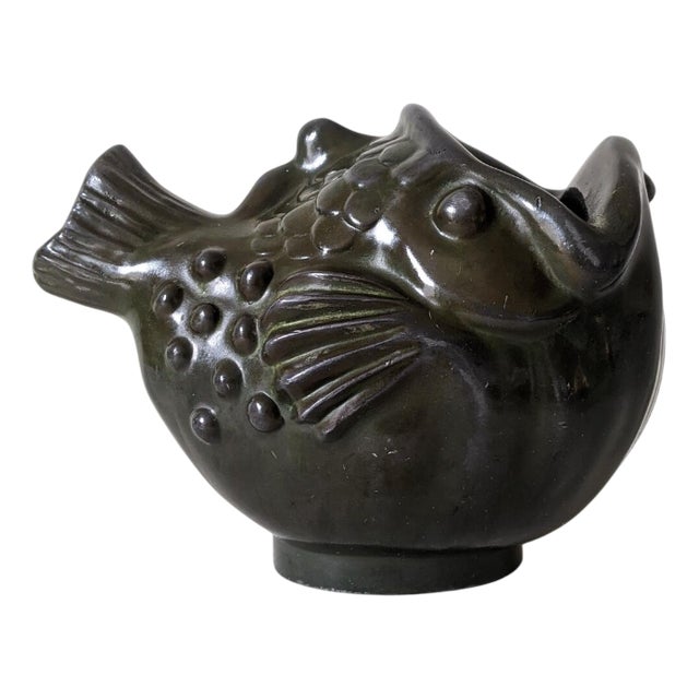 Vintage Art Deco Fish Vase in Patinated Metal by Just Andersen, 1930s For Sale
