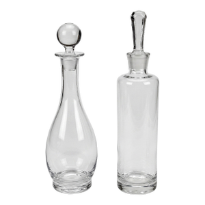 Pair Mid 20th Century Minimalist Clear Glass Decanters With Stoppers