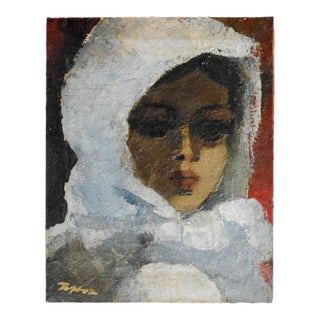 Mid 20th Century Portrait of Woman in White Cloak Painting For Sale