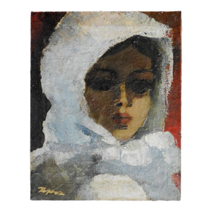 Mid 20th Century Portrait of Woman in White Cloak Painting