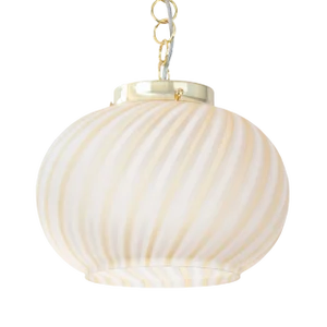Suspension Light in Satin Glass with White and Amber Stripes, Italy